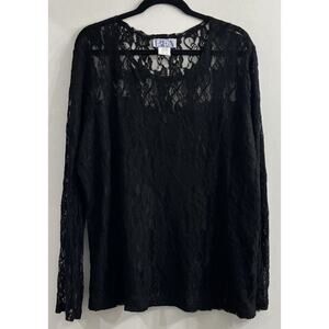 Vintage Lace Black Feminine Sheer Goth Boho‎ Romantic Long Sleeve Top 2X